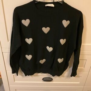 Stylish Black Sweater with White Heart Patterns